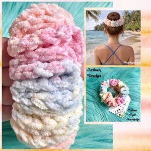 Handmade Crochet VELVET Pastel Beach Sunset Hair Scrunchie PinkRainCloud